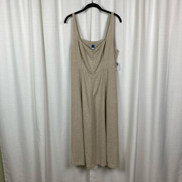 Old Navy Beige Fit&Flare Linen Blend Midi Dress Sz.L NWT - Picture 4 of 14